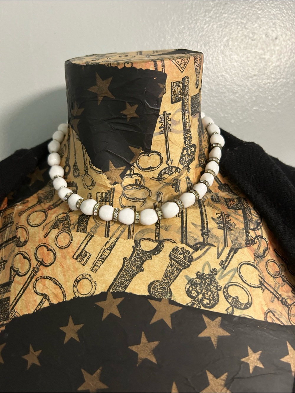 Vintage White Bead Necklace with Silver Accent Spacers